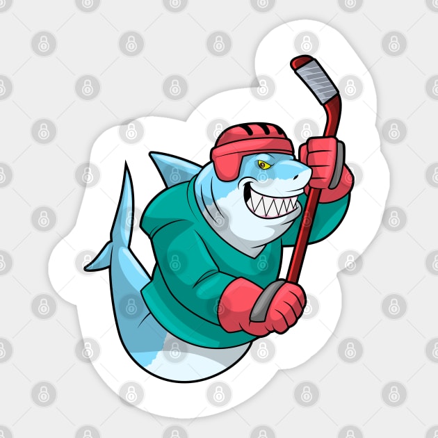 Shark at Ice hockey with Ice hockey stick & Helmet Sticker by Markus Schnabel